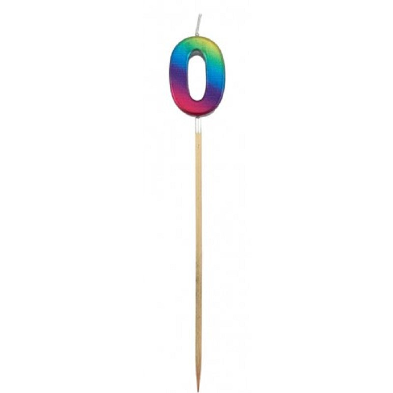 Long wooden pick candle Number 0 Metallic Rainbow