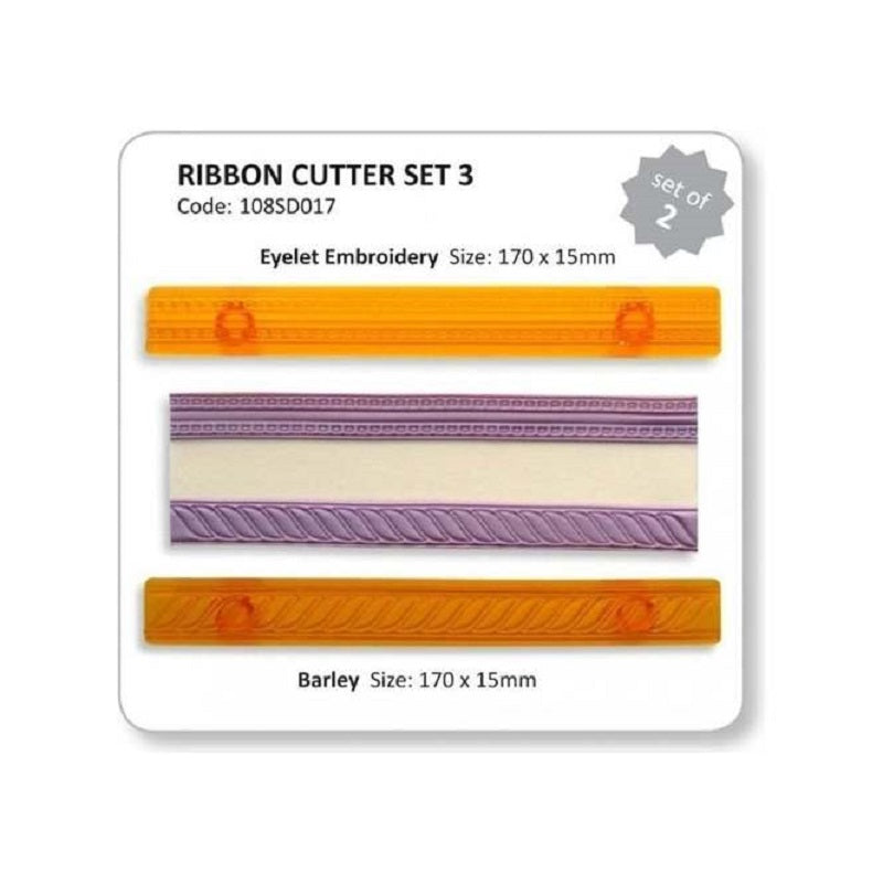 Sticky Back Ribbon Cutter Ribbon strip cutters embossed with Barley rope & eyelet embroidery ...
