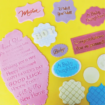 Special occasional and seasonal embossing words stamps set for cakes or cookies