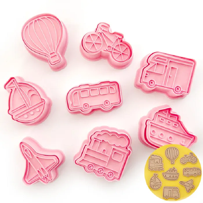 Transport vehicles cookie cutters with matching stamp embosser set of 8