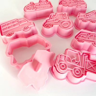 Trucks cookie cutters with matching stamp embosser set of 8