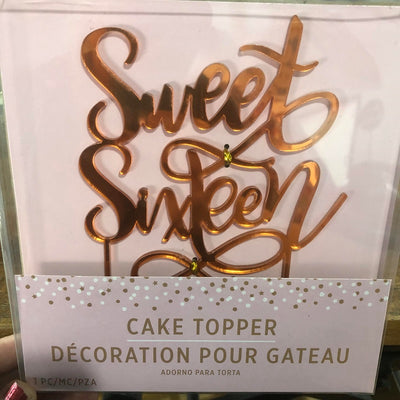Sweet Sixteen rose gold acrylic cake topper